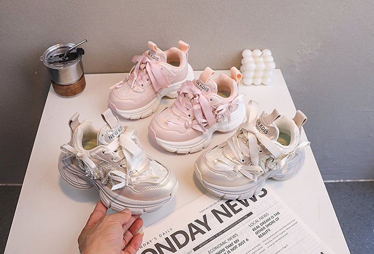 Tênis Infantil Feminino Lacinhos e Brilhos