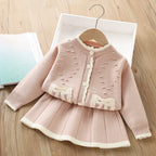 Conjunto Infantil Feminino Tricô Lacinho Plíssado