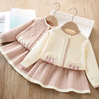 Conjunto Infantil Feminino Tricô Lacinho Plíssado