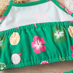 Conjunto Infantil  Biquiní + Saida de Praia Verde Florzinhas