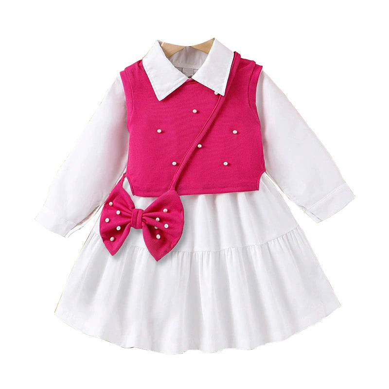 Conjunto Infantil Feminino Vestido + Colete Pérolas