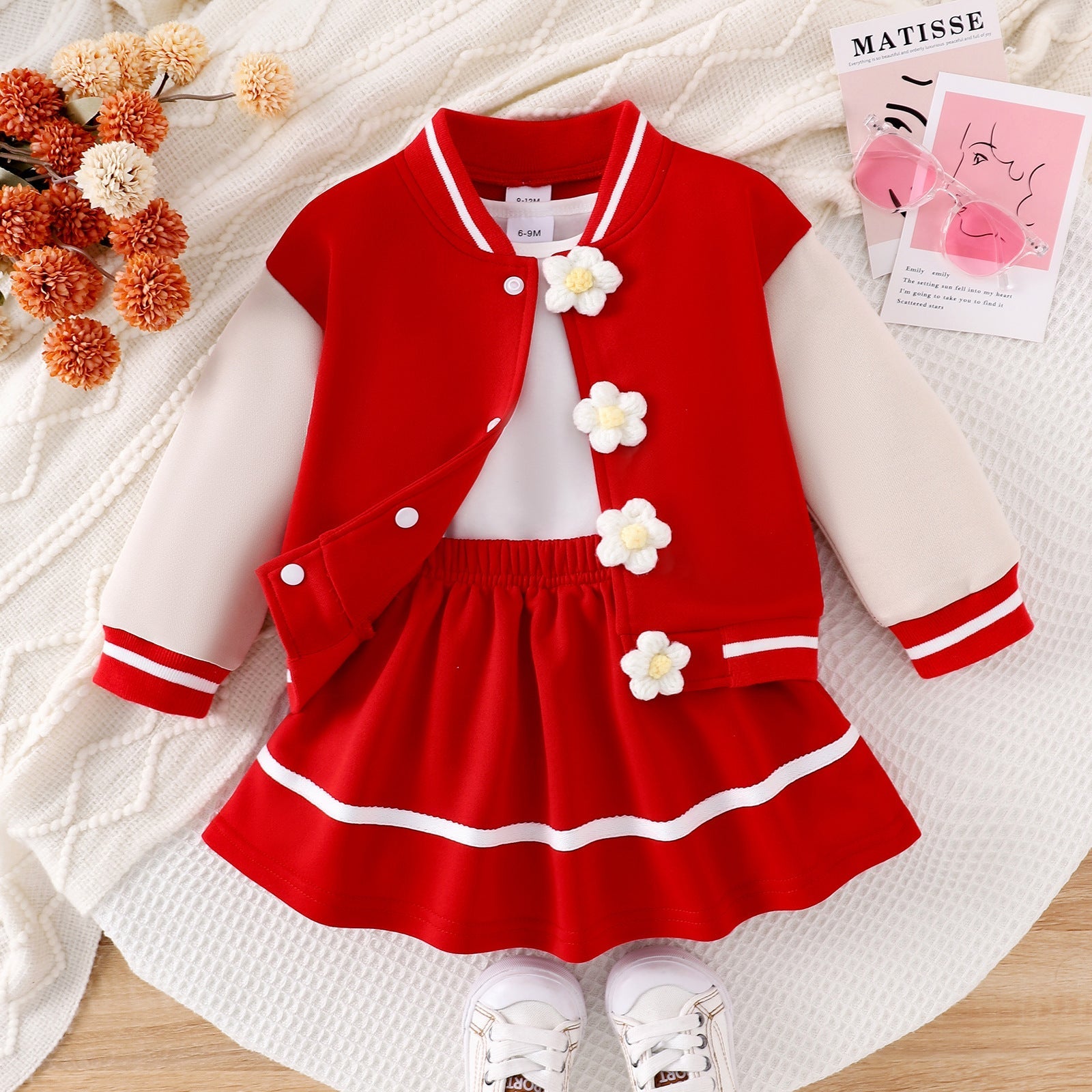 Conjunto Infantil Feminino Vermelho Flores