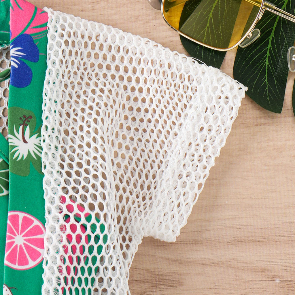 Conjunto Infantil  Biquiní + Saida de Praia Verde Florzinhas